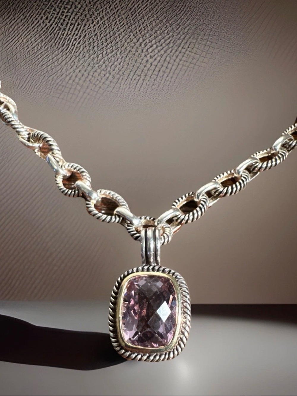 STUNNING Michelle Albala Sterling Silver 925 CushionCut Pink Tourmaline Necklace